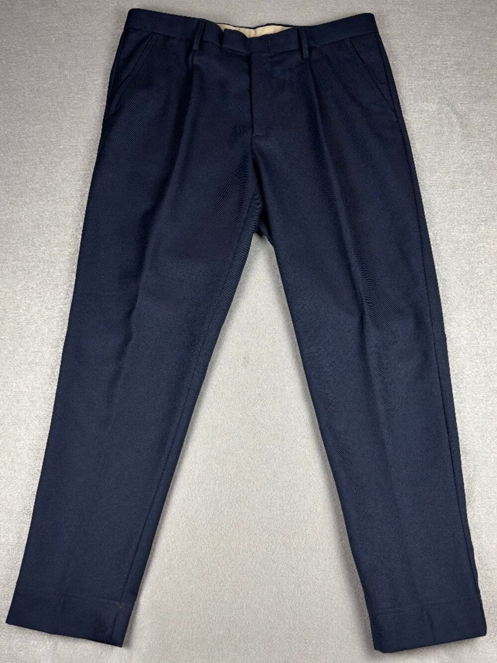 Moncler Navy Virgin Wool Single Pleat Dress Pants 50 IT 34x30 Made in Romania